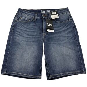 Lee Midrise Denim Bermuda Shorts Regular Fit Women's Size 10 Deep Dyed Stretch
